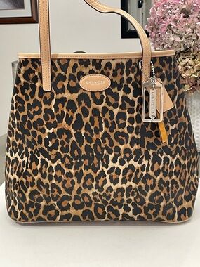 COACH Leopard-Print Tote in Brown and Tan
